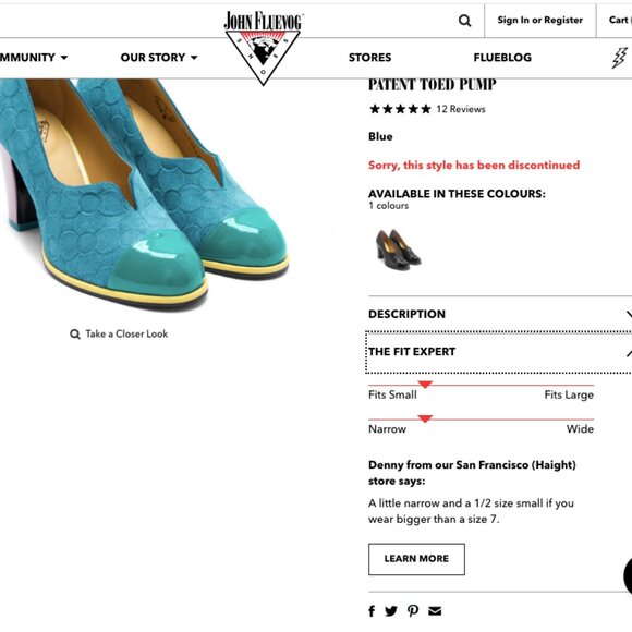 John Fluevog Shoes Attic Iris Patent Toe Pump in Blue Leather Women's Size 6-6.5 - Picture 15 of 16